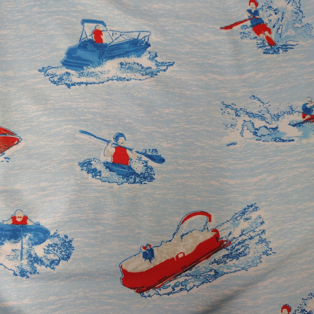 Waggle Lake‎ Life Polo Shirt Mens 2XL Light Blue Boat Print Performance Stretch - Picture 3 of 11